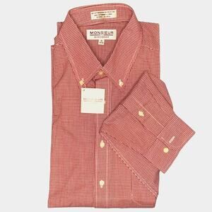 GIVENCHY Monsieur Mens Burgundy Check Button Down Dress Shirt 16 34/35 NEW